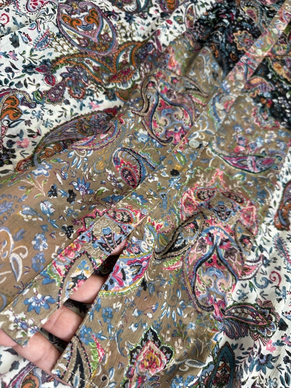 NEW Fig and Flower Sheer Button Down Top Paisley Boho Womens XL Long Sleeve - Picture 6 of 10